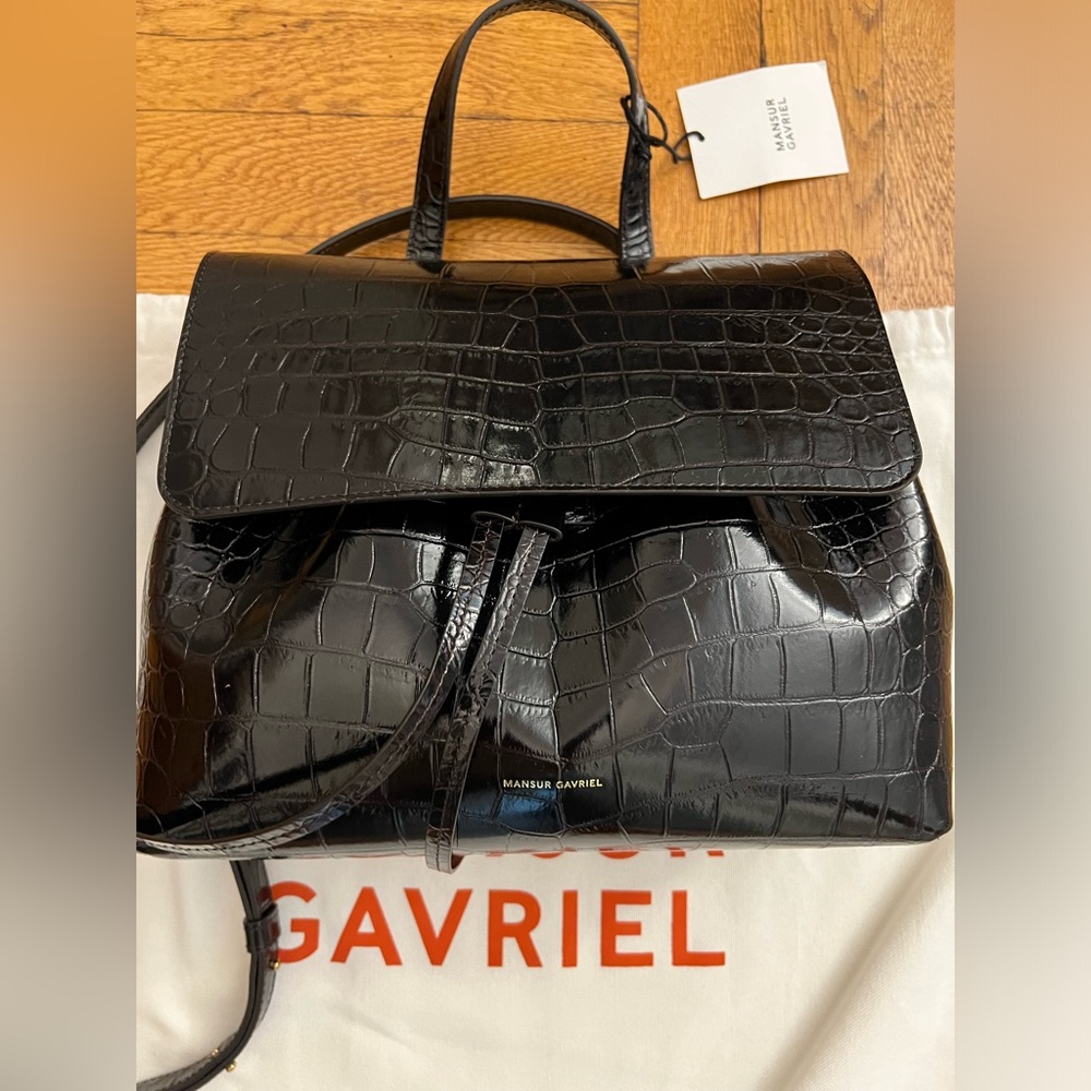 Mansur Gavriel Black Croc-Embossed Crossbody Bag